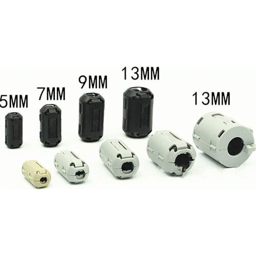 10pcs Grey or black 5mm,7mm.9mm,13mm Clip On EMI RFI Filter Snap Around Ferrite Nickel for audio cable hifi cable