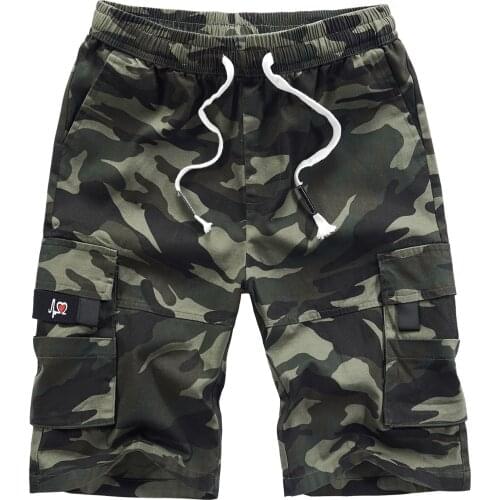 2021 Men Long Cargo Shorts Male Summer Bermuda Elastic Waist Army Camo Baggy Short Plus Size Loose Large Camouflage
