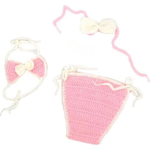3 Pcs Newborn Photography Props Outfits Baby Girl Crochet Headband Shorts Bikini Set Infant Beach Photo Shooting Costume