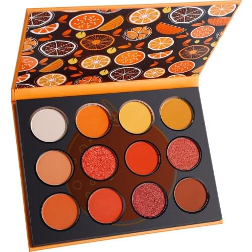 50Pcs Private Label Cosmetics Eyeshadow Palette Orange Shimmer Glitter Matte Pigmented Powder Pressed Eye Shadow Makeup Kit Bulk