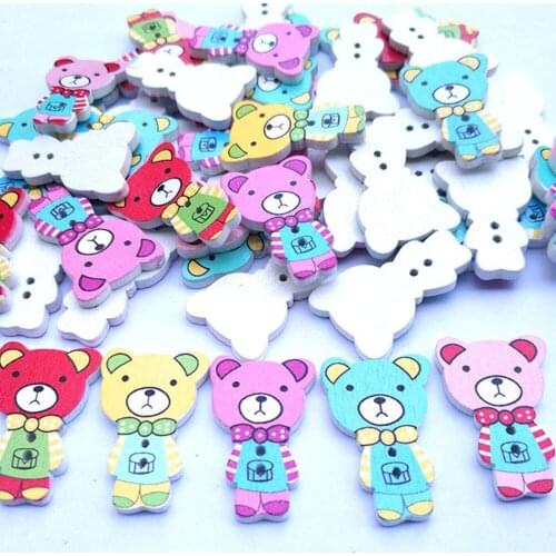 50PCS Random Mixed Bear shape Animal Decorative Buttons 2 Holes Mixed Sewing Wooden Scrapbooking Buttons DIY