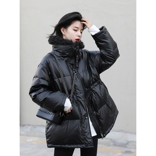 90 Down Jacket Female Winter Warm Lambwool Collar Thick Parka Womens White Duck Down Coat Winter Snow Outwear Loose