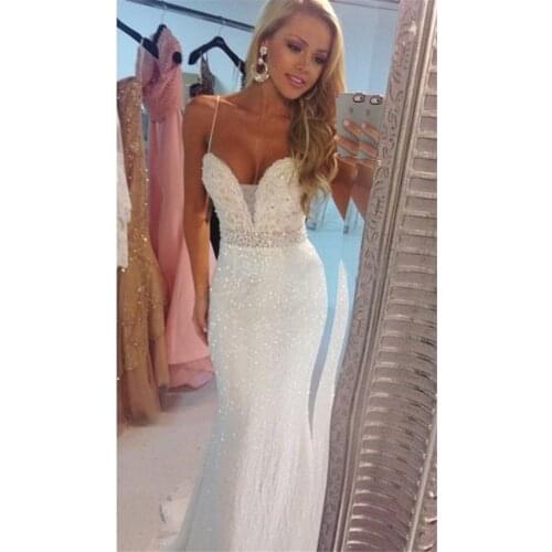 Glitter wedding dress Mermaid Real Picture IN Store Beaded Sequined Spaghetti Straps Saahes Zipper Back Sleveless Sweep Train