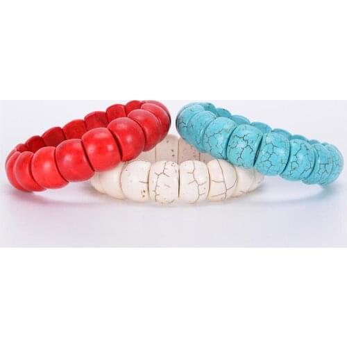 White Red Blue Stretch Howlite Bracelet Wrist Wrapped Wide Bracelets Fingernail Shape Stones Bangles for Men Healing JewelryD045