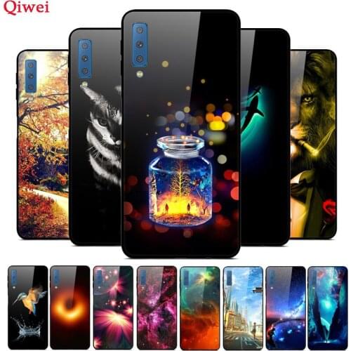For Coque Samsung A7 2018 Case Hard Tempered Glass Painted Back Bumper For Samsung A7 2018 A750 A750F Cover Soft TPU Fundas