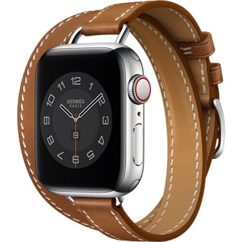 Double loop leather strap for Apple watch 6 5 4 SE band 44mm 40mm Sport slim leather replacement strap for iwatch 3 2 42mm 38mm