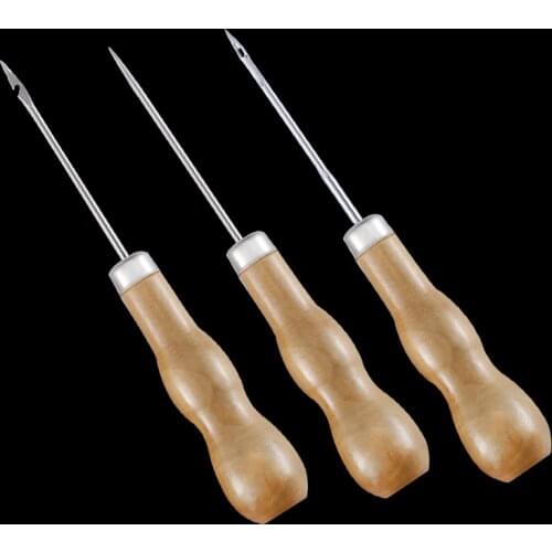 MIUSIE 1Pcs Canvas Shoes Repair Threader Stitch Needle Wooden Handle Punch Awl Hole Maker Cone Leather Craft Sewing Supplies