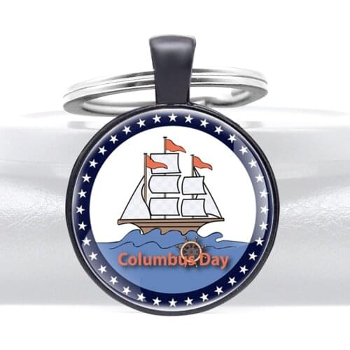 Classic Vintage Columbus Day Glass Dome Metal Key Chain Charm Men Women Key Ring Jewelry Gifts Keychains