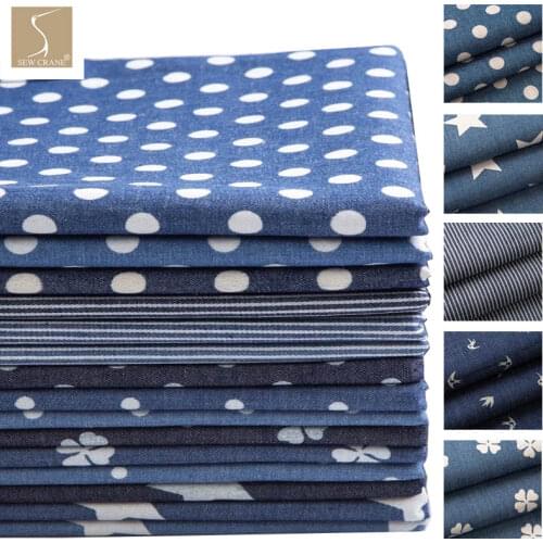 Tiny Polka Dot Indigo Blue White Star Lightweight Pure Cotton Denim Fabric Floral Denim Chambray Henley Striped Clothes