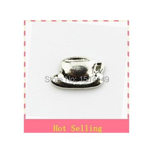 Hot selling silver coffee and tea cup floating charms floating charm living glass floating memory charms