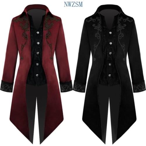 Mens Medieval Retro Jacket Gothic Frock Coat Tuxedo Halloween Formal Costume 2019 New Mens Steampunk Oversize Coats S-3XL