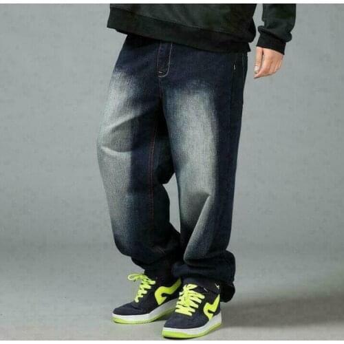 Mens Fit Trousers HipHop Jeans Denim Baggy Streetwear Pants Stonewashed Loose