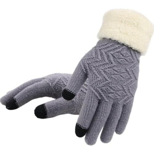 New Winter Touch Screen Knitted Gloves Women Fashion Knit Gloves Mittens Female thick Plush Wrist Driving Glove Wholesale