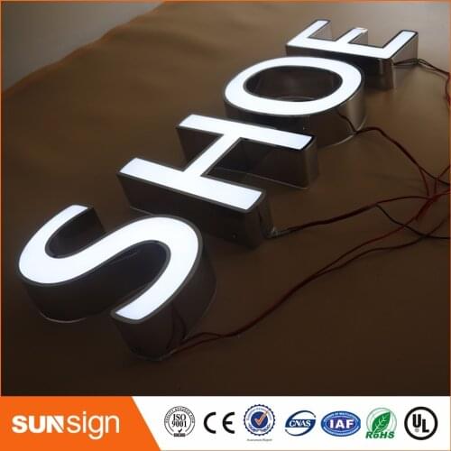 Aliexpress Factory Outlet Outdoor waterproof high brightness acrylic front stainless steel sides led light up letters shop sign