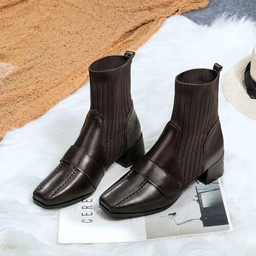 Autumn New Dress British Shoes Knitted Sock Booties Low Heel Vintage Ankle Boots for Women 2021 boots for women