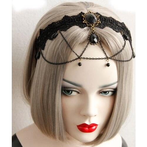 Medieval Goth bride black lace tassel creative headband with hair accessories