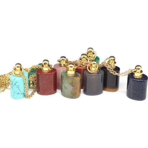 Natural Perfume Bottle Stone Pendants Necklace Crystal Agates Oil Diffuser Stone Charms Copper Wire Chain Women Jewelry