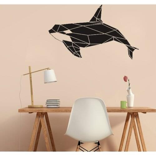 Modern Geometric Killer Whale Orca Wall Decal Sea Animal Decor Waterproof Vinyl Stickers for Kids Rooms Bathroom Classroom D949