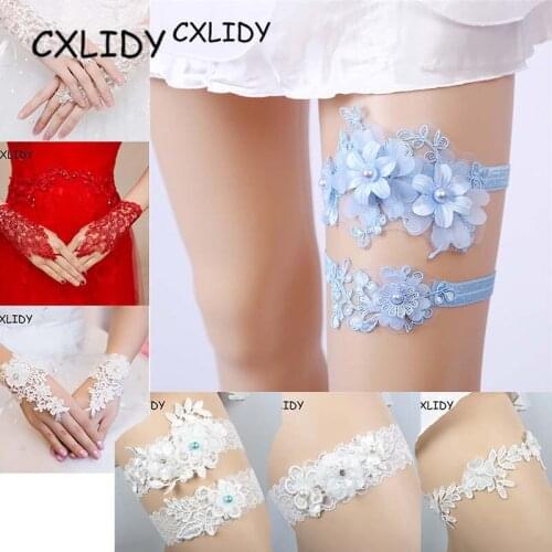 Bridal Gown Lace Gloves Tether Beads Fingerless Mesh Short Gloves Lace Bridal Gown Leg Band Legs Garter Wedding Supplies aa004