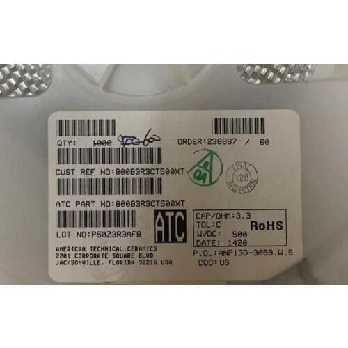 800B3R3CT500XT Chip high frequency capacitor ATC 3225 1210 3.3PF 500V