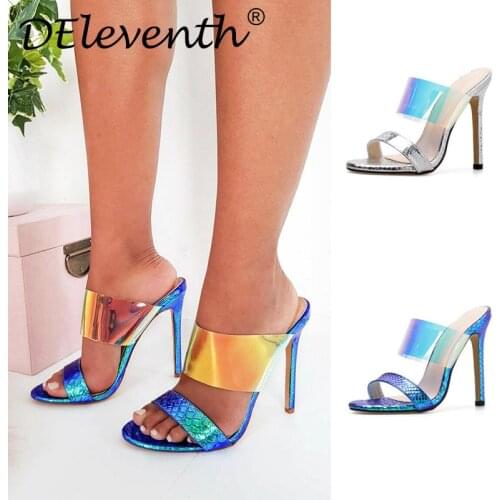 Brand Women Sandals Summer Shoes Round Toe PU 12CM Thin Heels High heels Slip On sandalias mujer 2020 women shoes size 35-42