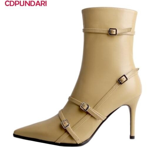 Genuine Leather Sexy Stiletto High Heels Ankle Boots For Women Autumn Winter Modern Boots Party Shoes Bottines Pour Les Femmes