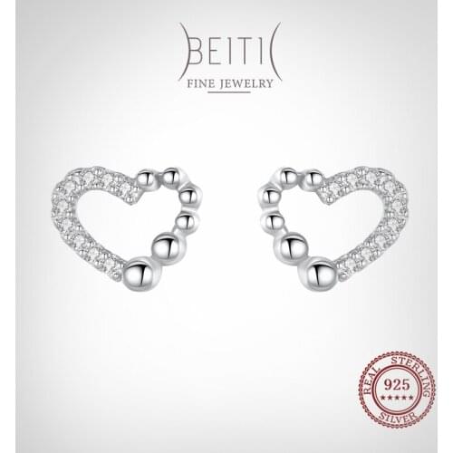 Beitil 925 Sterling Silver Shiny Zircon Hearts Stud Earring For Women Girl Cute Accessories Fashion Jewelry Valentines Gift