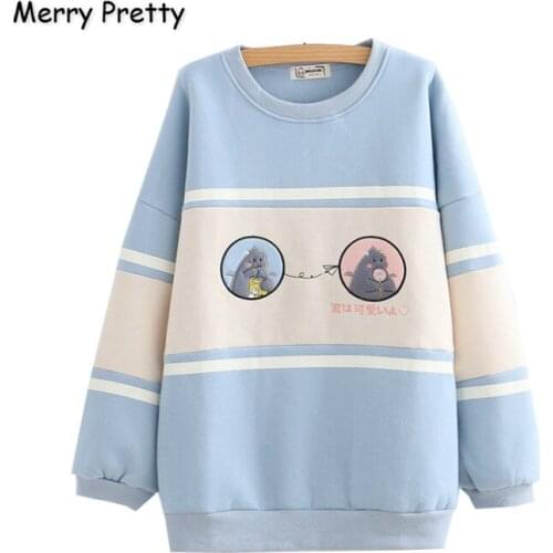 Women Hoodies Sweatshirts Cartoon Embroidery Patchwork Pullover 2020 Spring New Long Sleeve O-Neck Loose Tracksuit MERRY PRETTY
