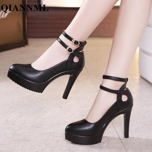 Plus Size 32-43 Platform Pumps Women Wedding Shoes 2020 Spring Buckle Stilettos Shoes Woman High Heels Office Party Shoe