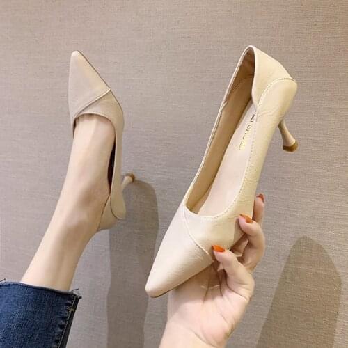 Single Shoes Womens 2021 Spring and Autumn New Pointed Toe Stiletto Black Pumps High Heels Two Wear Professional Work Shoes