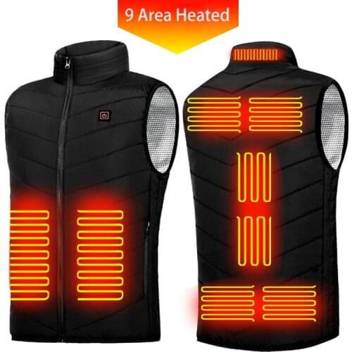 New 9 Areas Heated Vest Men Women USB Electric Heating Jacket Thermal Waistcoat Winter Hunting Outdoor Cloth