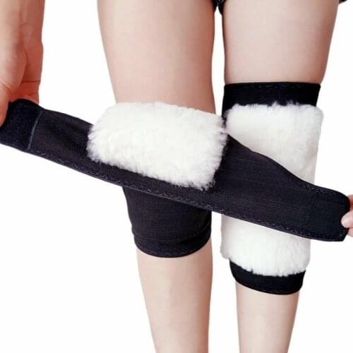 Men Women Winter Sheepskin Wool Thermal Knee Joints Warmers Flexible Pads Protector Thick Solid Color Warmth
