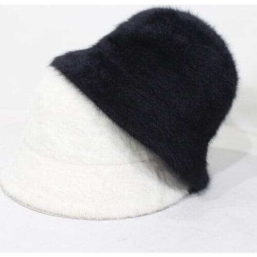 Winter hats for women warm long rabbit fur hair female caps fashion solid colors wide cuff young style beanies