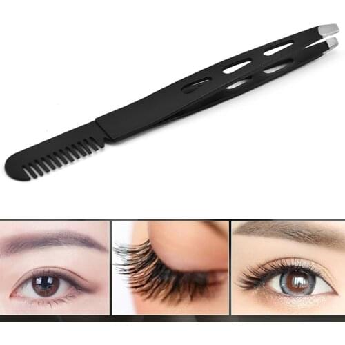 1PC Multifunctional Eyebrow Tweezer Hair Beauty Slanted Puller 2 in 1 Stainless Steel Eyebrow Clips Brush Combs Eyebrow Tool