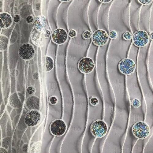 1Y/lot Strip Embroidery Mesh Sequins Sewing Fabric For Women Dress Wedding Home Decoration