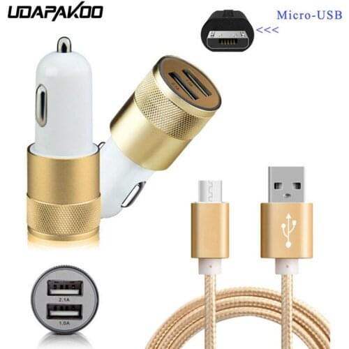 2 Port USB Quick Car Charger + Aluminum Nylon Micro USB Cable For Samsung GALAXY s6 S7 Edge J8 J6 C7 Blackberry Priv Redmi 6 6A