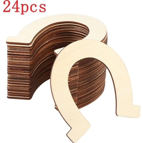 Healifty 24PCS DIY Wooden Slices Crafts Large Unpainted Cut Horseshoe Unfinished Wood Cutouts Natural Chip Shape Wooden Pieces