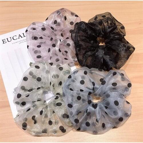 4 Colors Gauze Scrunchie Retro Polka Dot Hair Loop Simple And Elegant Chiffon Hair Accessories