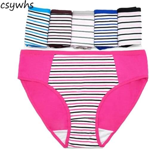 CSYWHS 6pcs Lot Panties Women Cotton Underwear Striped Plus Size Briefs for Girls Mid Rise Panty Sexy Lingerie