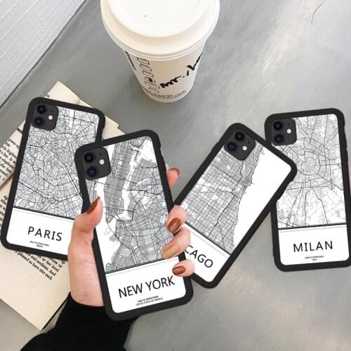 Ins Travel Country phone case For iphone 11 12 Pro max SE 2020 black City Map for iphone X XS Max Xr 8 7 6s Plus soft back Cover