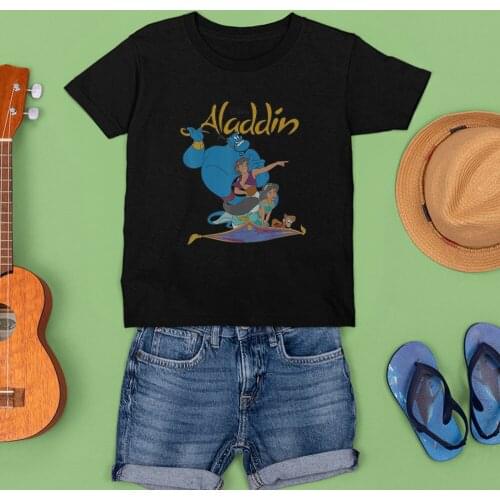 Magic Carpet Pattern Disney Children T-shirts Summer Black White Tees Princess Jasmine Printing Cartoon Tshirts Kawaii Style