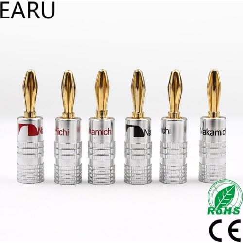 6pcs GD Amp Nakamichi Speaker Banana plug connectors Accepts 8AWG to 20AWG speaker wire Solderless Gold plated, Pure copper made