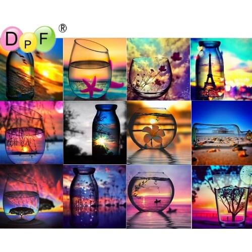 DPF 5D DIY Diamond Painting Full Round Drill "Beach bottle" Embroidery Cross Stitch Crafts gift Home Gift Mosaic Art Decor