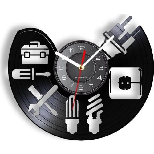 Electrical Equipment Laser Etched VInyl Wall Clock Electricians Tool Cabinet Socket Plug Bulb Illuminated Wall Watch Art-Decor