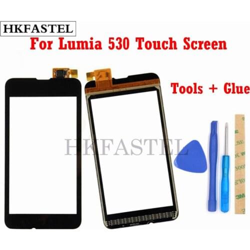 HKFASTEL High Quality Touch For Nokia Lumia 530 RM-1017 Touch Screen Digitizer Sensor Front Glass Lens panel + tools + glue
