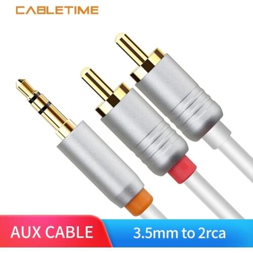 Cabletime 3.5 Audio to 2 RCA Cable 3.5mm Jack RCA AUX Cable for DJ Amplifiers Subwoofer Audio Mixer Home Theater DVD N142