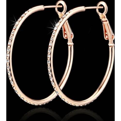 Classic Big Ruond Crystal Rose Gold Color hoop Earrings for women Austrian Crystal Top Quality ZYE307
