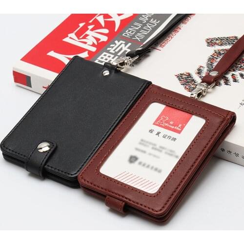 Leather Id Holders Case PU Business Badge Card Holder with Necklace Lanyard LOGO Customize Print School Office Supplies