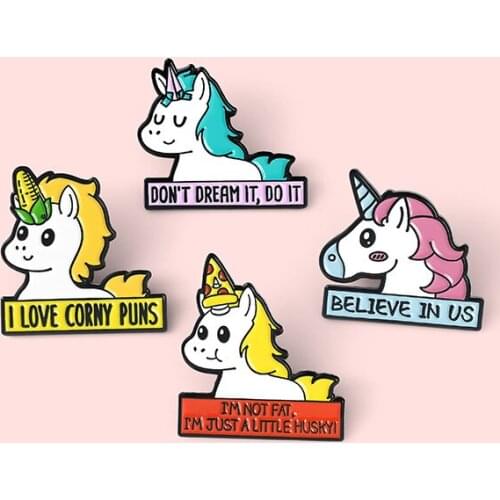 Creative Cartoon Phrases Badge Fashion Cute Unicorn Metal Enamel Brooch Personality Lapel Backpack Jewelry Accessories Gift