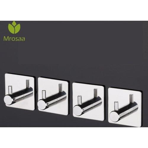 Newest High-end Sticker Adhesive Stainless Steel Hooks Wall Door Clothes Coat Hat Hanger Kitchen Bathroom Rustproof Towel Hooks
